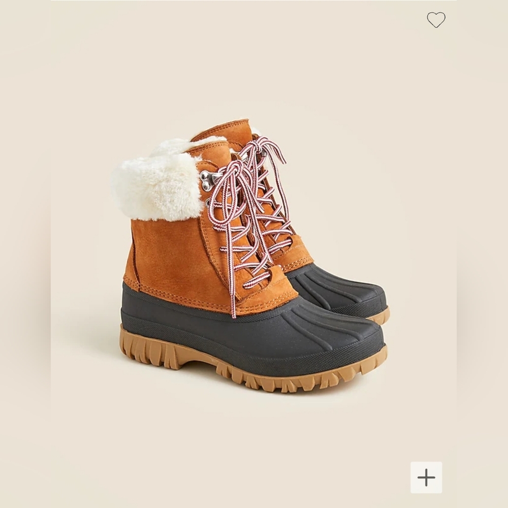 NWT J. Crew Perfect Winter duck boots in nubuck and sherpa, size  6